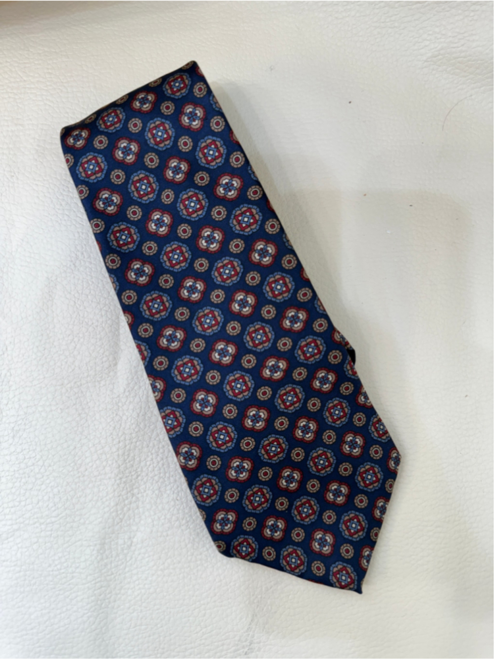 Mark Alexander Men’s Tie Navy Red Medallion Geometric Classic Wide Necktie